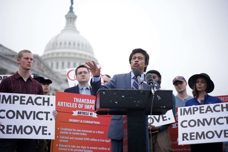 Rep. Shri Thanedar, D-Mich., speaks at a news conference to highlight his efforts to impeach President Donald Trump on May 14, 2025.